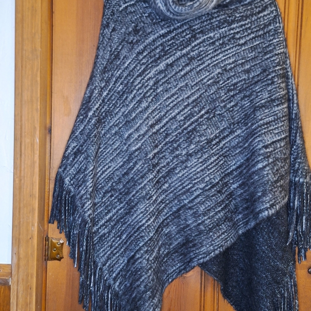 Grey Bend Turtleneck Poncho Sweater